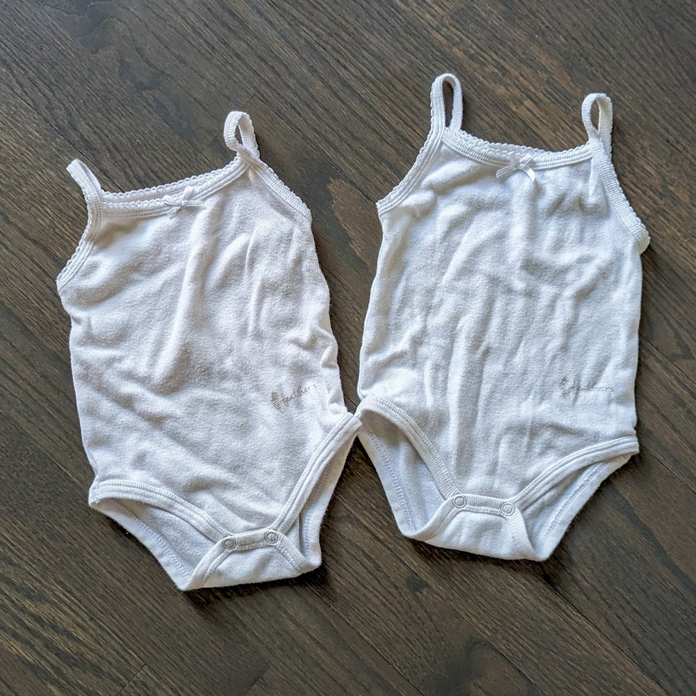 Feathers Baby Girls' Camisole Onesies, 100% Cotton, 2-Pack, 6M.